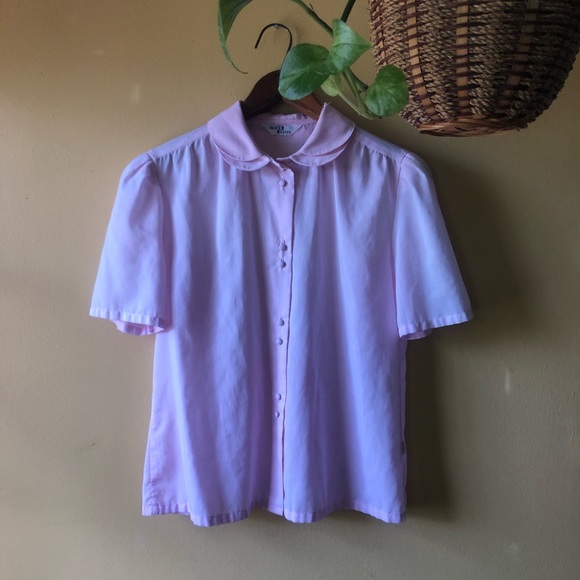 Vtg Pink PeterPan Collar Cotton Button Down Top - Picture 4 of 4